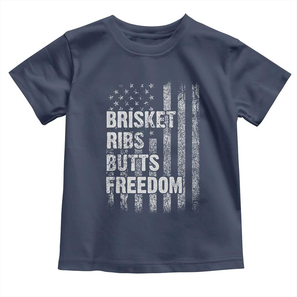 Funny BBQ Brisket Ribs Butts Freedom Toddler T Shirt 4th Of July Meat Smoking American Flag - Wonder Print Shop