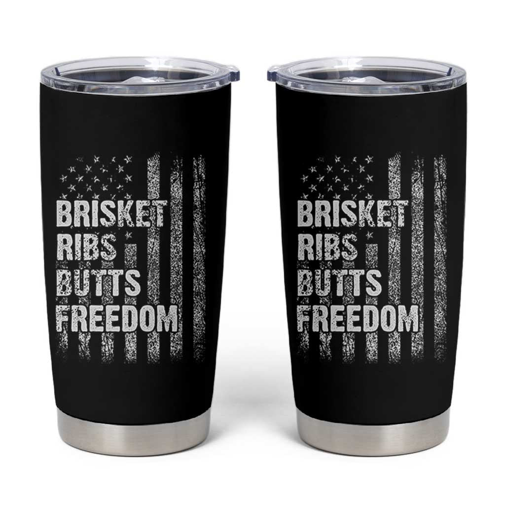 Funny BBQ Brisket Ribs Butts Freedom Tumbler Cup 4th Of July Meat Smoking American Flag - Wonder Print Shop