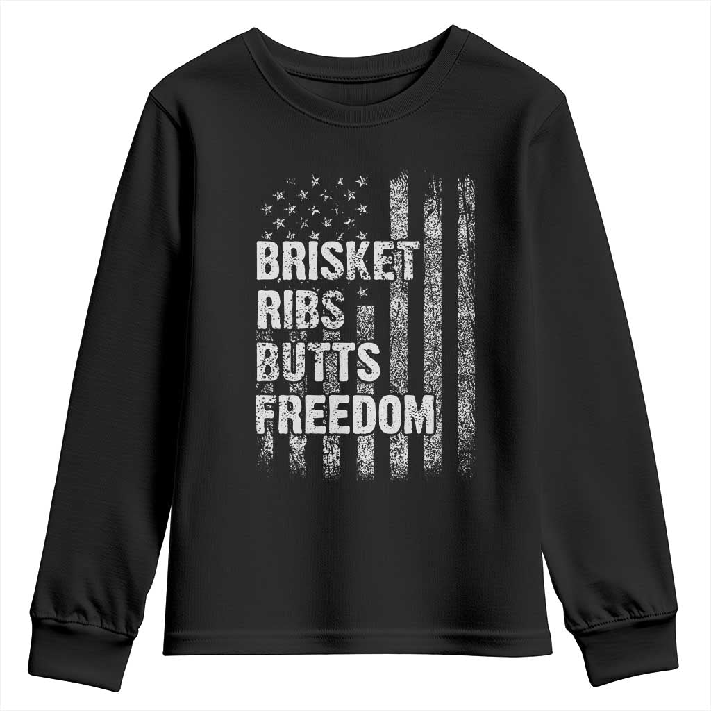 Funny BBQ Brisket Ribs Butts Freedom Youth Sweatshirt 4th Of July Meat Smoking American Flag - Wonder Print Shop