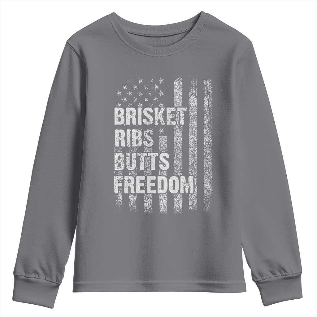 Funny BBQ Brisket Ribs Butts Freedom Youth Sweatshirt 4th Of July Meat Smoking American Flag - Wonder Print Shop