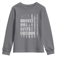 Funny BBQ Brisket Ribs Butts Freedom Youth Sweatshirt 4th Of July Meat Smoking American Flag - Wonder Print Shop