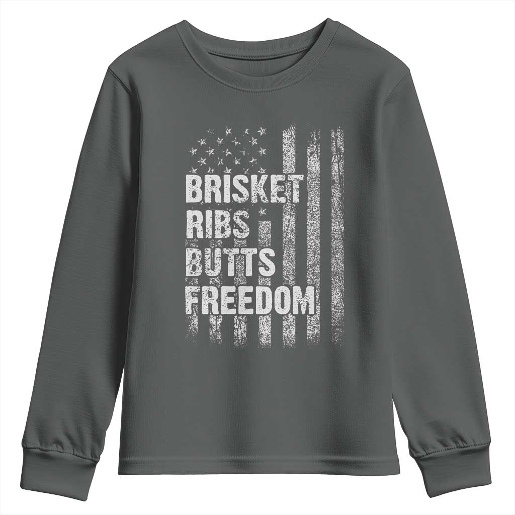 Funny BBQ Brisket Ribs Butts Freedom Youth Sweatshirt 4th Of July Meat Smoking American Flag - Wonder Print Shop
