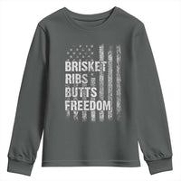 Funny BBQ Brisket Ribs Butts Freedom Youth Sweatshirt 4th Of July Meat Smoking American Flag - Wonder Print Shop