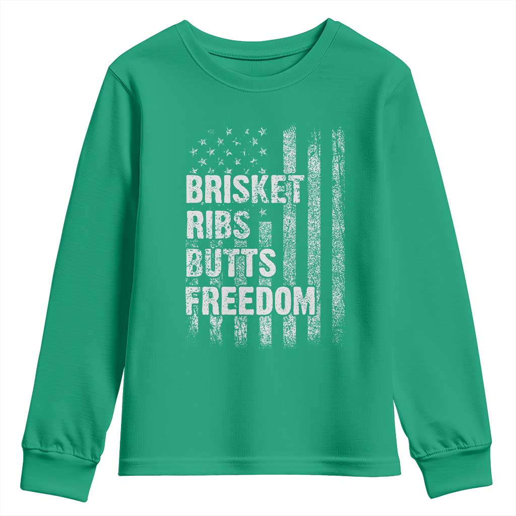 Funny BBQ Brisket Ribs Butts Freedom Youth Sweatshirt 4th Of July Meat Smoking American Flag - Wonder Print Shop