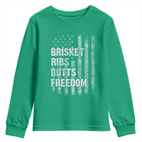 Funny BBQ Brisket Ribs Butts Freedom Youth Sweatshirt 4th Of July Meat Smoking American Flag - Wonder Print Shop
