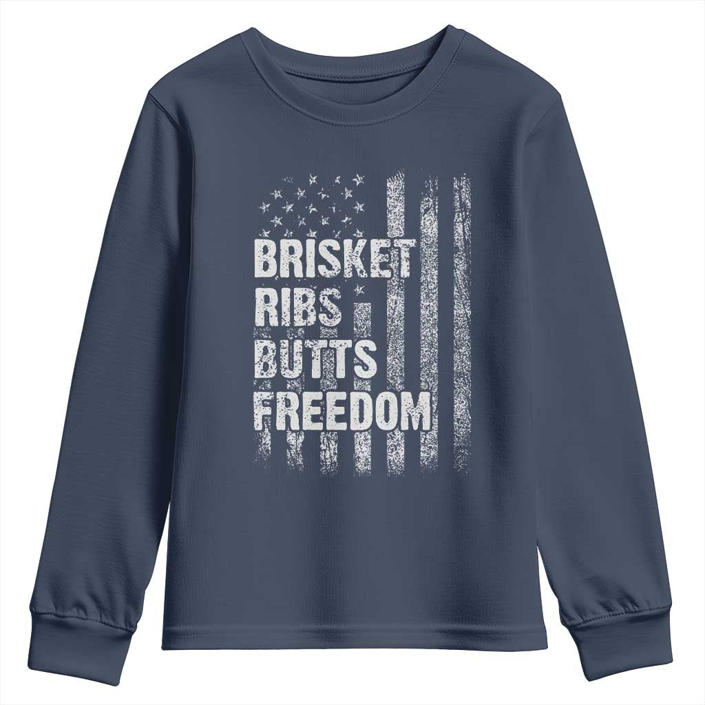 Funny BBQ Brisket Ribs Butts Freedom Youth Sweatshirt 4th Of July Meat Smoking American Flag - Wonder Print Shop