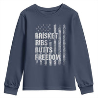 Funny BBQ Brisket Ribs Butts Freedom Youth Sweatshirt 4th Of July Meat Smoking American Flag - Wonder Print Shop