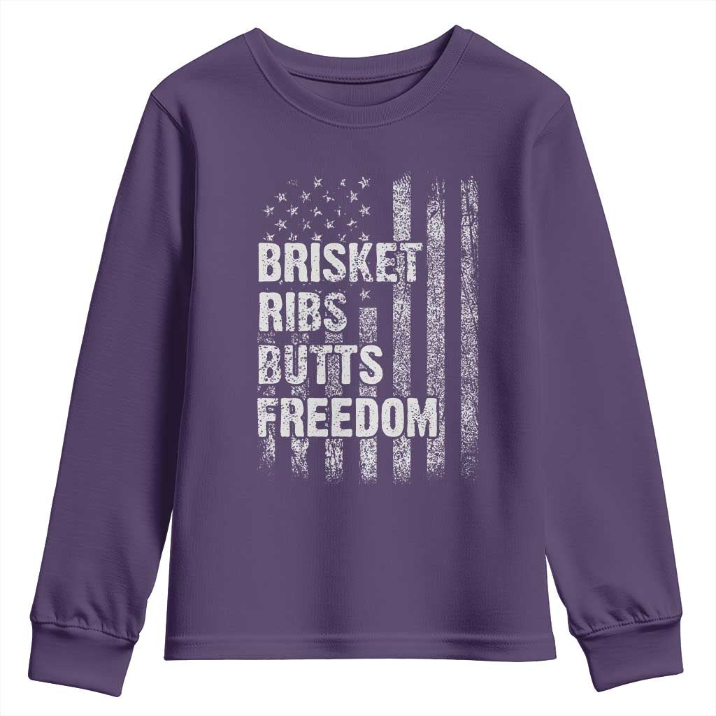 Funny BBQ Brisket Ribs Butts Freedom Youth Sweatshirt 4th Of July Meat Smoking American Flag - Wonder Print Shop