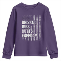 Funny BBQ Brisket Ribs Butts Freedom Youth Sweatshirt 4th Of July Meat Smoking American Flag - Wonder Print Shop