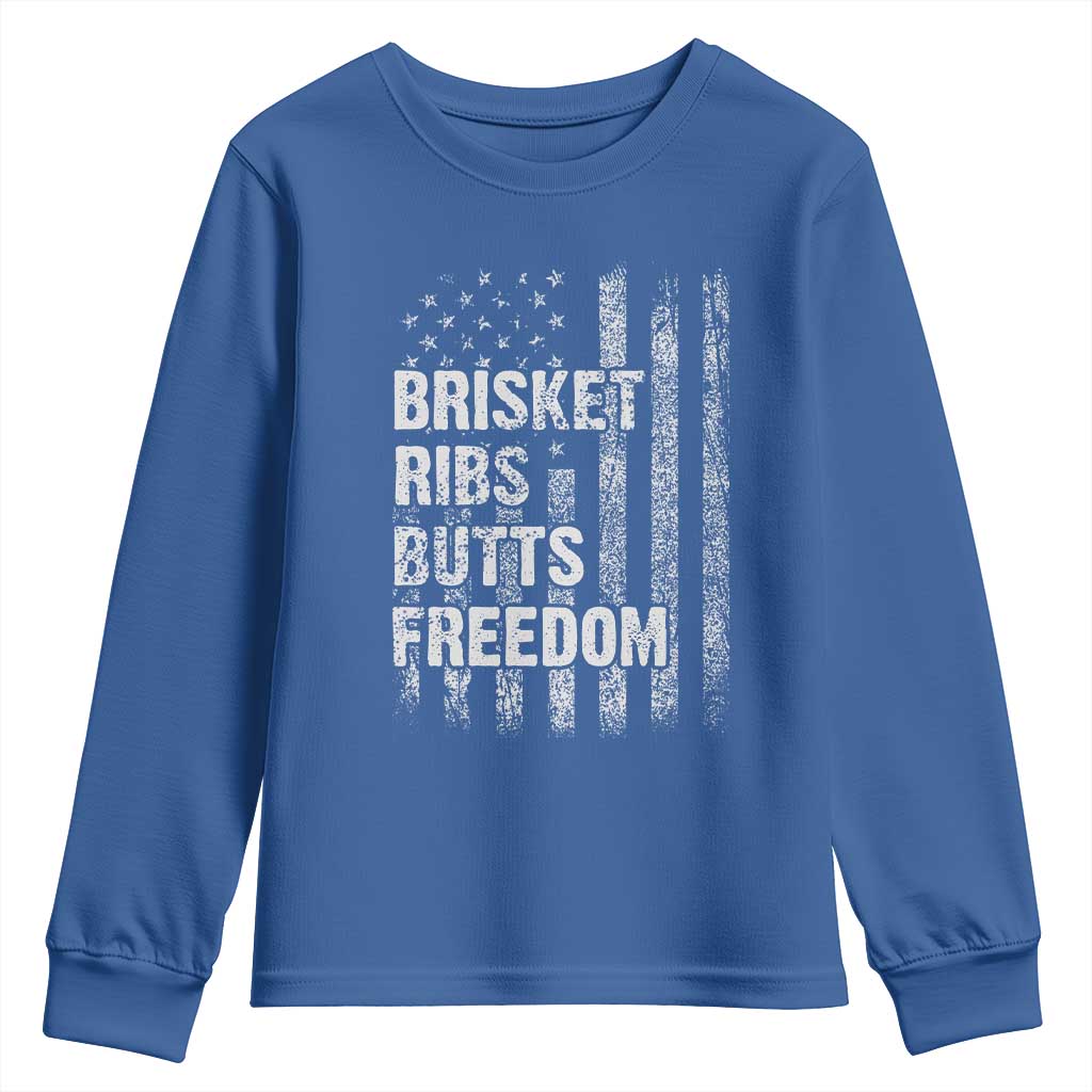 Funny BBQ Brisket Ribs Butts Freedom Youth Sweatshirt 4th Of July Meat Smoking American Flag - Wonder Print Shop
