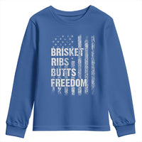 Funny BBQ Brisket Ribs Butts Freedom Youth Sweatshirt 4th Of July Meat Smoking American Flag - Wonder Print Shop
