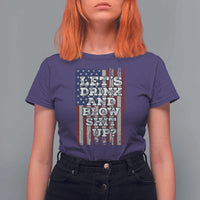 Funny Lets Drink And Blow Shit Up 4th Of July Beer Drinking T Shirt For Women American Flag - Wonder Print Shop