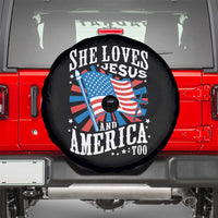 Funny She Loves Jesus And America Too Spare Tire Cover 4th Of July Patriotic Christian American Flag - Wonder Print Shop
