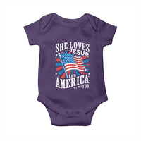 Funny She Loves Jesus And America Too Baby Onesie 4th Of July Patriotic Christian American Flag - Wonder Print Shop