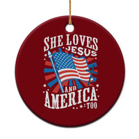 Funny She Loves Jesus And America Too Ceramic Ornament 4th Of July Patriotic Christian American Flag - Wonder Print Shop