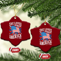 Funny She Loves Jesus And America Too Ceramic Ornament 4th Of July Patriotic Christian American Flag - Wonder Print Shop