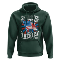 Funny She Loves Jesus And America Too Hoodie 4th Of July Patriotic Christian American Flag - Wonder Print Shop