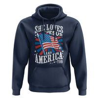 Funny She Loves Jesus And America Too Hoodie 4th Of July Patriotic Christian American Flag - Wonder Print Shop