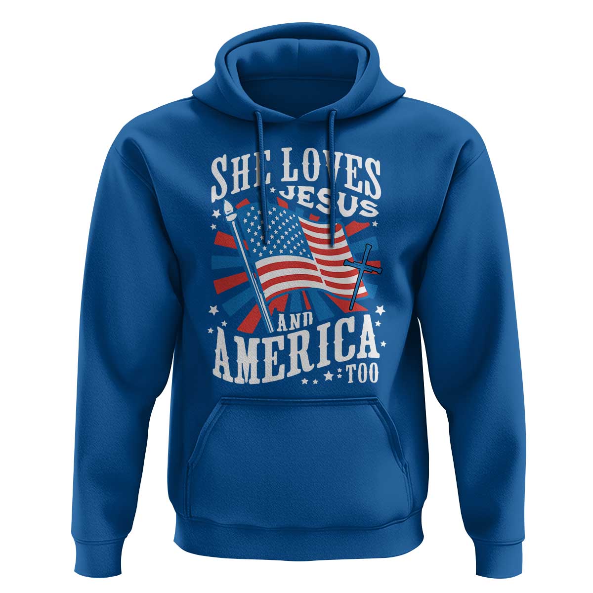 Funny She Loves Jesus And America Too Hoodie 4th Of July Patriotic Christian American Flag - Wonder Print Shop