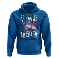 Funny She Loves Jesus And America Too Hoodie 4th Of July Patriotic Christian American Flag - Wonder Print Shop