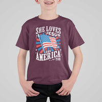 Funny She Loves Jesus And America Too T Shirt For Kid 4th Of July Patriotic Christian American Flag - Wonder Print Shop