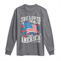 Funny She Loves Jesus And America Too Long Sleeve Shirt 4th Of July Patriotic Christian American Flag - Wonder Print Shop
