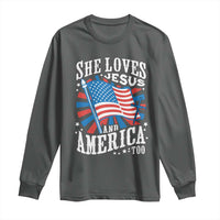 Funny She Loves Jesus And America Too Long Sleeve Shirt 4th Of July Patriotic Christian American Flag - Wonder Print Shop