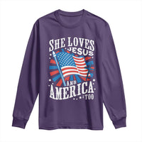 Funny She Loves Jesus And America Too Long Sleeve Shirt 4th Of July Patriotic Christian American Flag - Wonder Print Shop