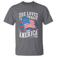 Funny She Loves Jesus And America Too T Shirt 4th Of July Patriotic Christian American Flag - Wonder Print Shop
