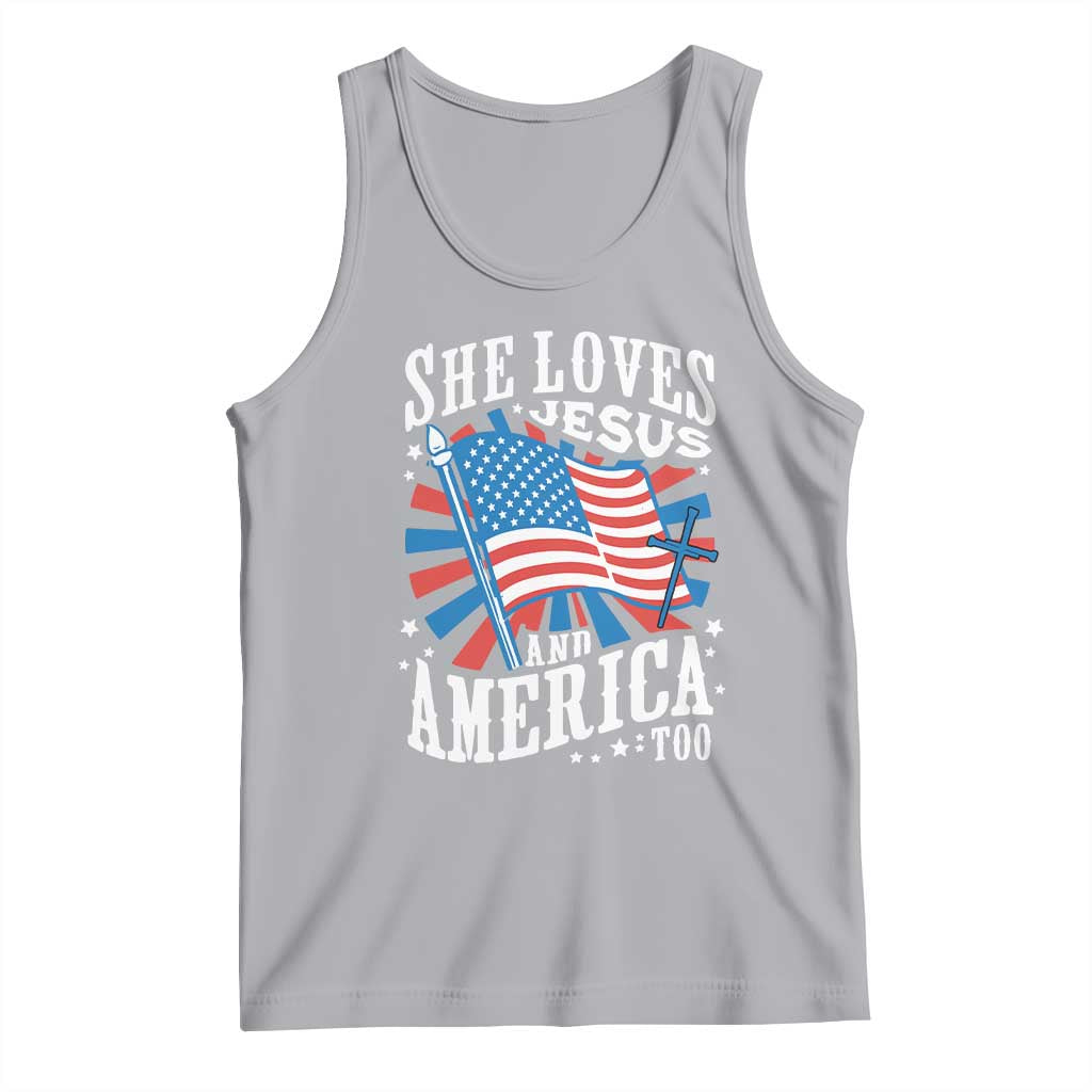 Funny She Loves Jesus And America Too Tank Top 4th Of July Patriotic Christian American Flag - Wonder Print Shop