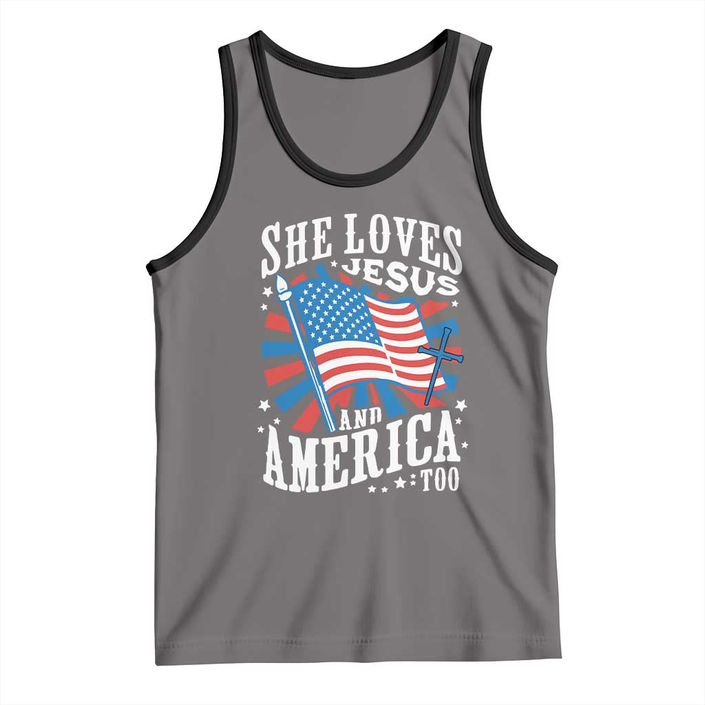 Funny She Loves Jesus And America Too Tank Top 4th Of July Patriotic Christian American Flag - Wonder Print Shop