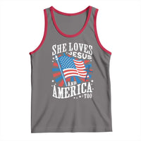 Funny She Loves Jesus And America Too Tank Top 4th Of July Patriotic Christian American Flag - Wonder Print Shop