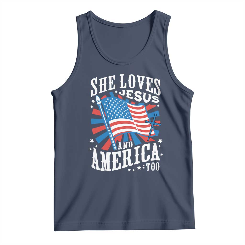 Funny She Loves Jesus And America Too Tank Top 4th Of July Patriotic Christian American Flag - Wonder Print Shop