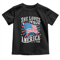 Funny She Loves Jesus And America Too Toddler T Shirt 4th Of July Patriotic Christian American Flag - Wonder Print Shop