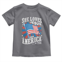 Funny She Loves Jesus And America Too Toddler T Shirt 4th Of July Patriotic Christian American Flag - Wonder Print Shop