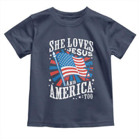 Funny She Loves Jesus And America Too Toddler T Shirt 4th Of July Patriotic Christian American Flag - Wonder Print Shop