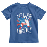 Funny She Loves Jesus And America Too Toddler T Shirt 4th Of July Patriotic Christian American Flag - Wonder Print Shop