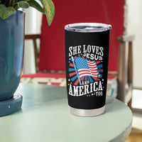 Funny She Loves Jesus And America Too Tumbler Cup 4th Of July Patriotic Christian American Flag - Wonder Print Shop
