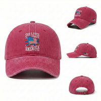 Funny She Loves Jesus And America Too Washed Cotton Baseball Cap 4th Of July Patriotic Christian American Flag