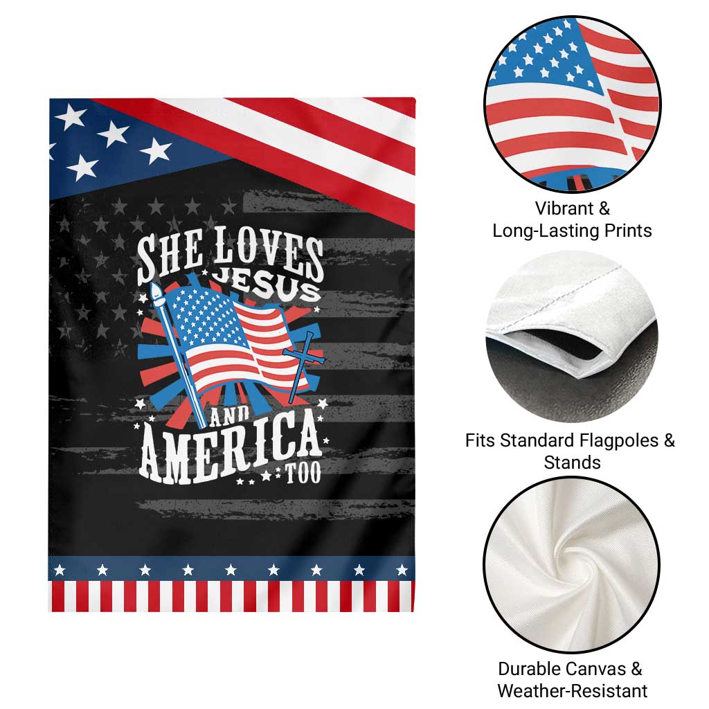Funny She Loves Jesus And America Too Garden Flag 4th Of July Patriotic Christian American Flag