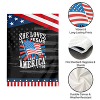 Funny She Loves Jesus And America Too Garden Flag 4th Of July Patriotic Christian American Flag