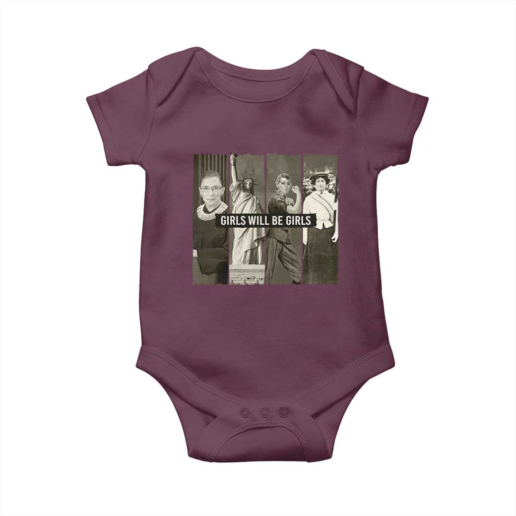 Girls Will Be Girls Baby Onesie Feminist Empowerment Historical Icons - Wonder Print Shop