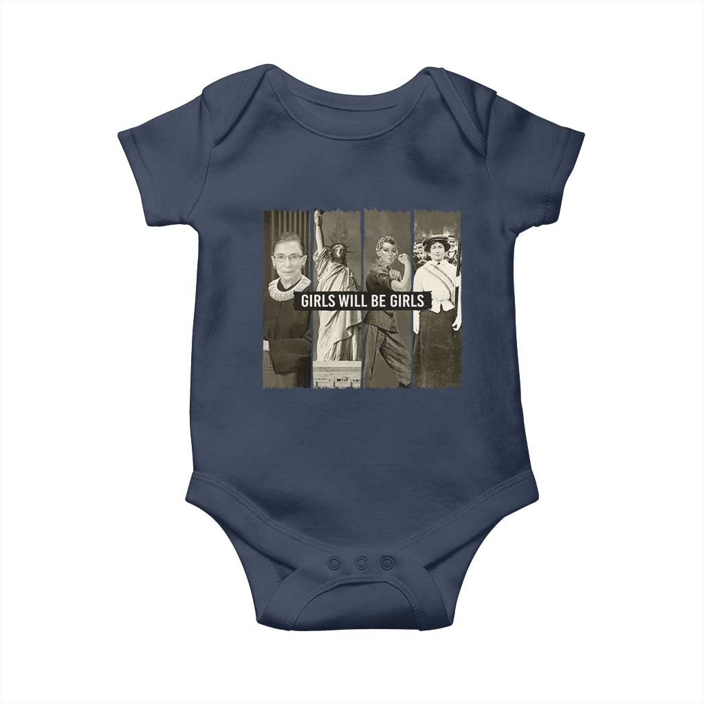 Girls Will Be Girls Baby Onesie Feminist Empowerment Historical Icons - Wonder Print Shop