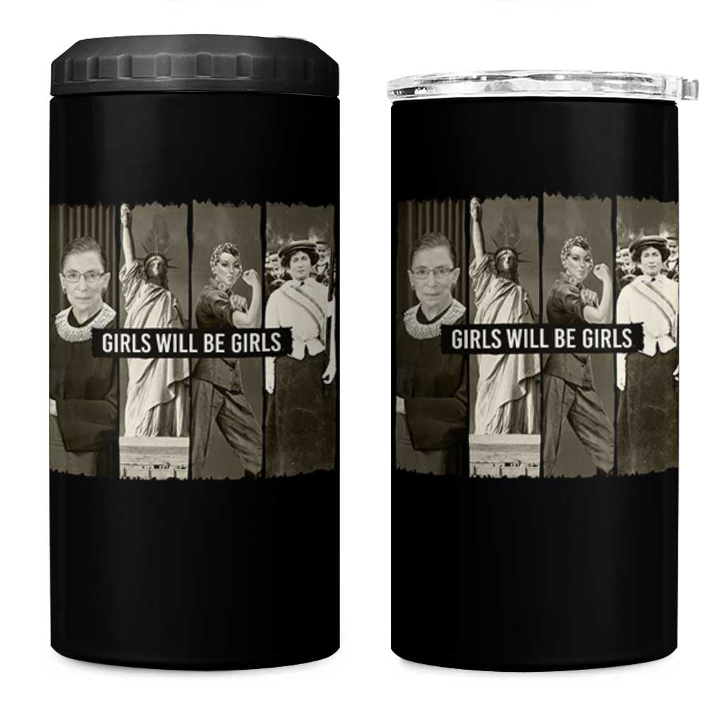 Girls Will Be Girls 4 in 1 Can Cooler Tumbler Feminist Empowerment Historical Icons - Wonder Print Shop