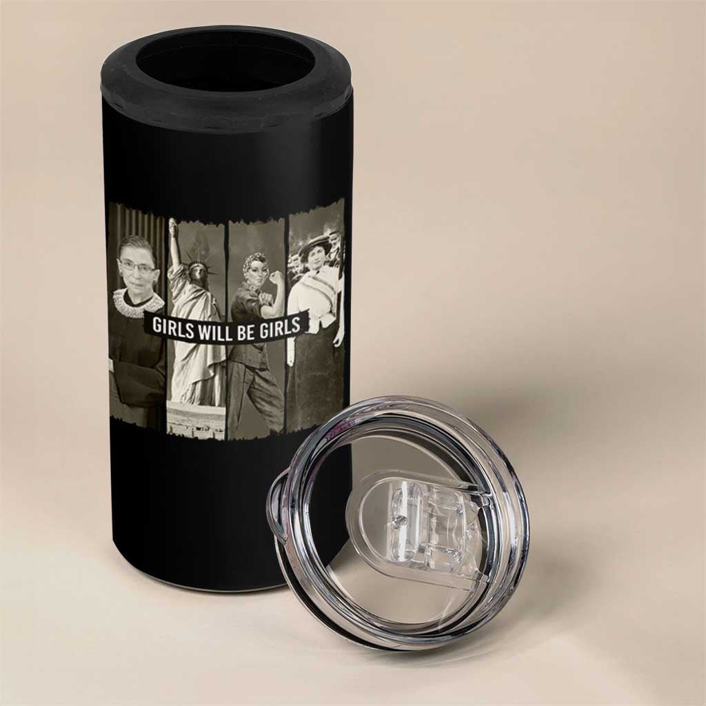Girls Will Be Girls 4 in 1 Can Cooler Tumbler Feminist Empowerment Historical Icons - Wonder Print Shop