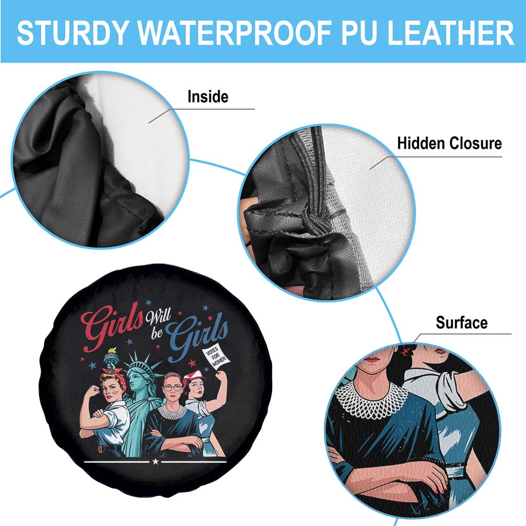 Girl Will be Girls Patriotic Feminist 4th of July Spare Tire Cover