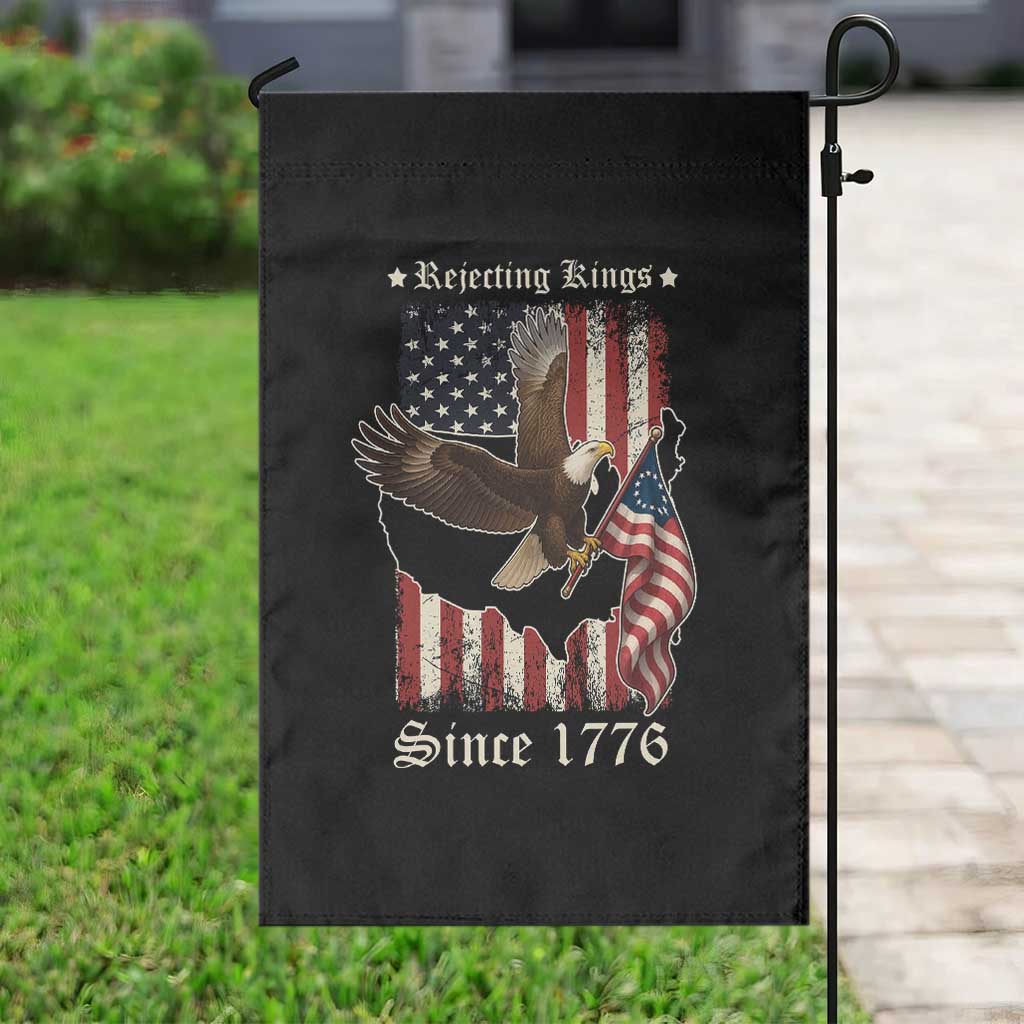 Funny Rejecting Kings Since 1776 Garden Flag Vintage American Flag Bald Eagle - Wonder Print Shop