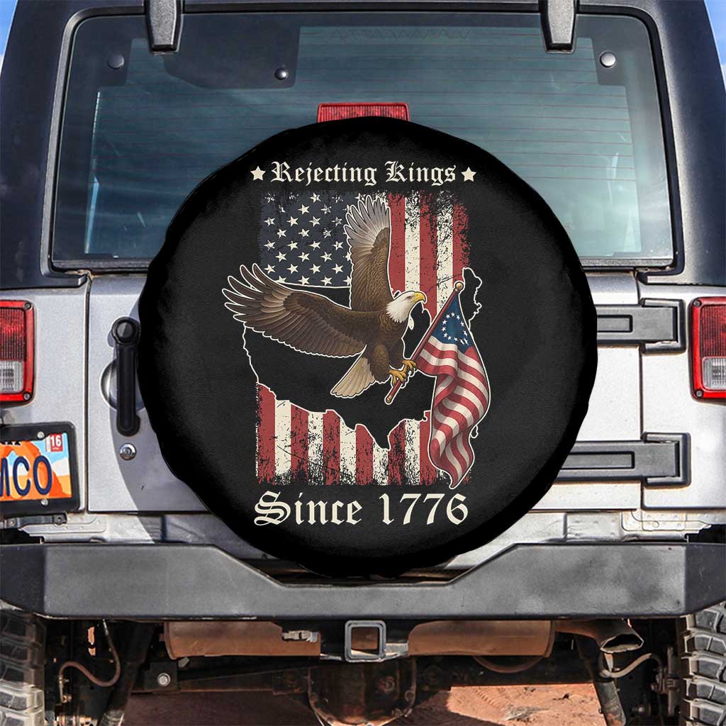 Funny Rejecting Kings Since 1776 Spare Tire Cover Vintage American Flag Bald Eagle