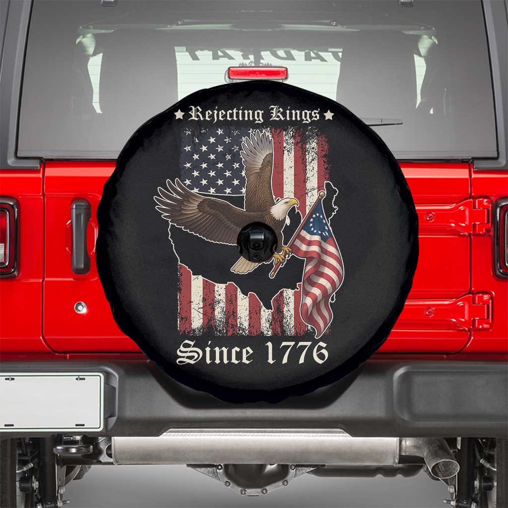 Funny Rejecting Kings Since 1776 Spare Tire Cover Vintage American Flag Bald Eagle