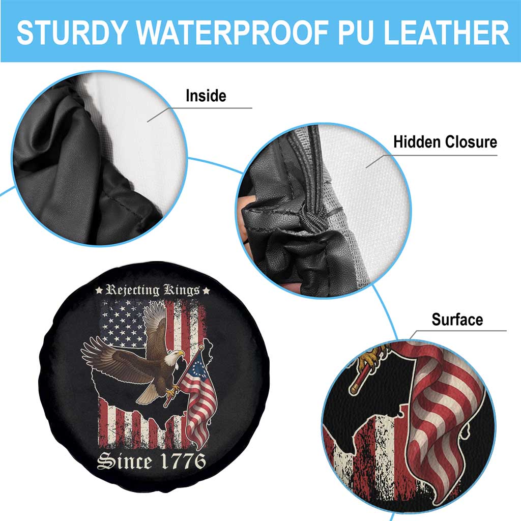 Funny Rejecting Kings Since 1776 Spare Tire Cover Vintage American Flag Bald Eagle